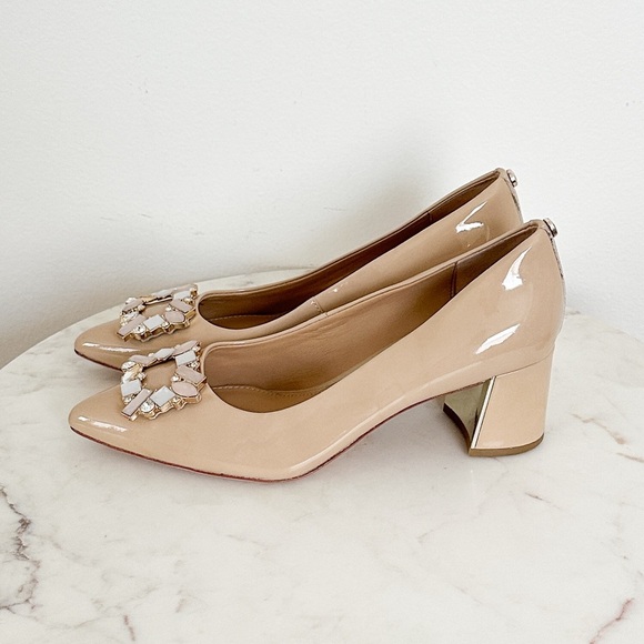 NEW Donald J. Pliner Womens Suzette Beige Patent Rhinestone Pumps Size 7 - Picture 4 of 8